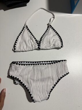White Textured Bikini with Black Trim
